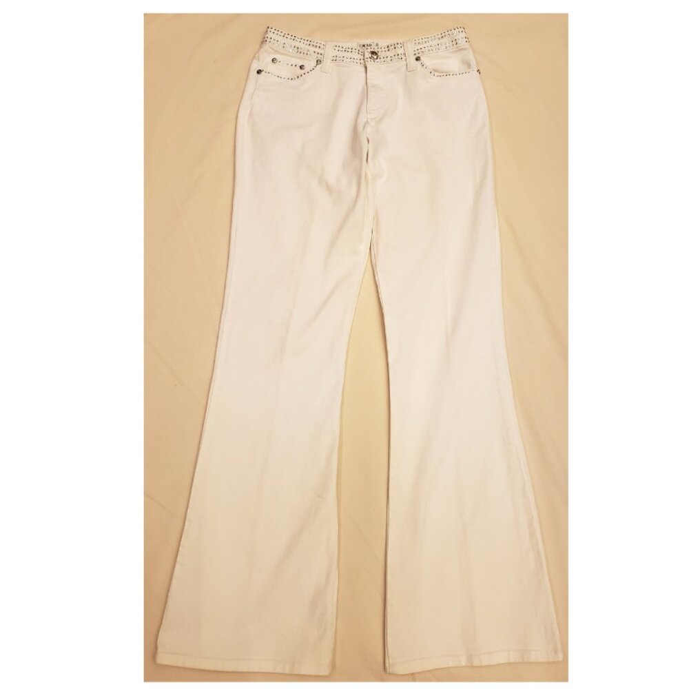 Caché White Denim Jeans Studded and Crystal Decoration Size-0